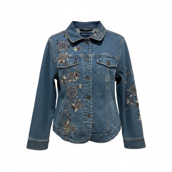 Avenue Jeans Women’s Plus Size 18/20 Embroidered Floral Denim Jacket Button Fron - Picture 1 of 4